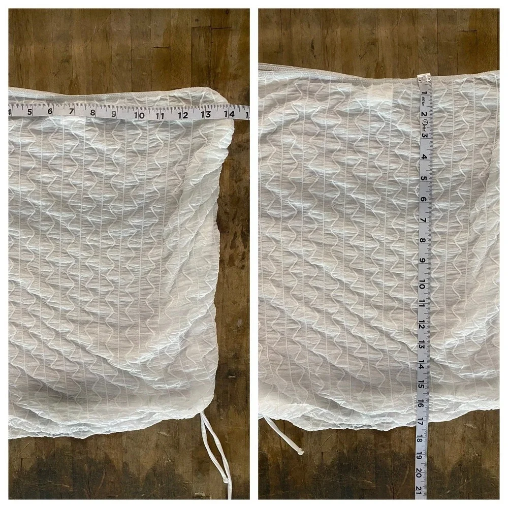 White Ruched Textured Mini Skirt Sarong Festival Bodycon Sheer Large